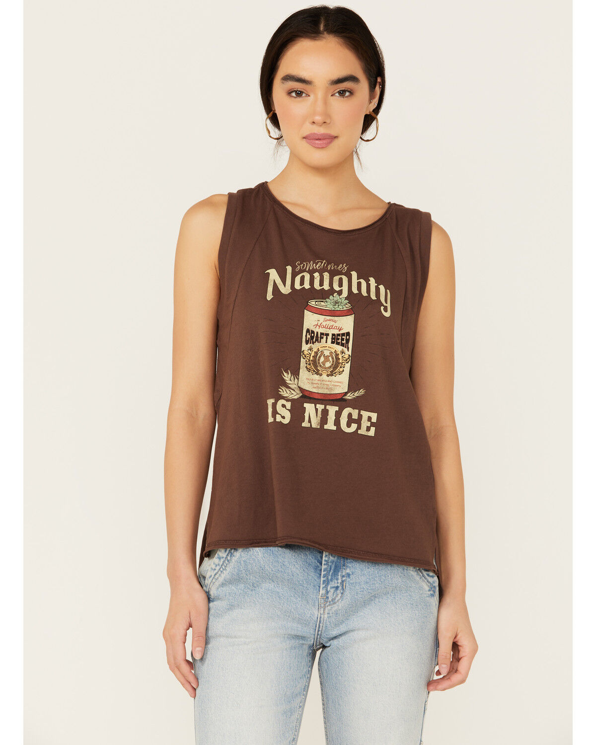 Image #1 - Cleo + Wolf Women's Naughty Is Nice Graphic Tank, Chocolate, hi-res