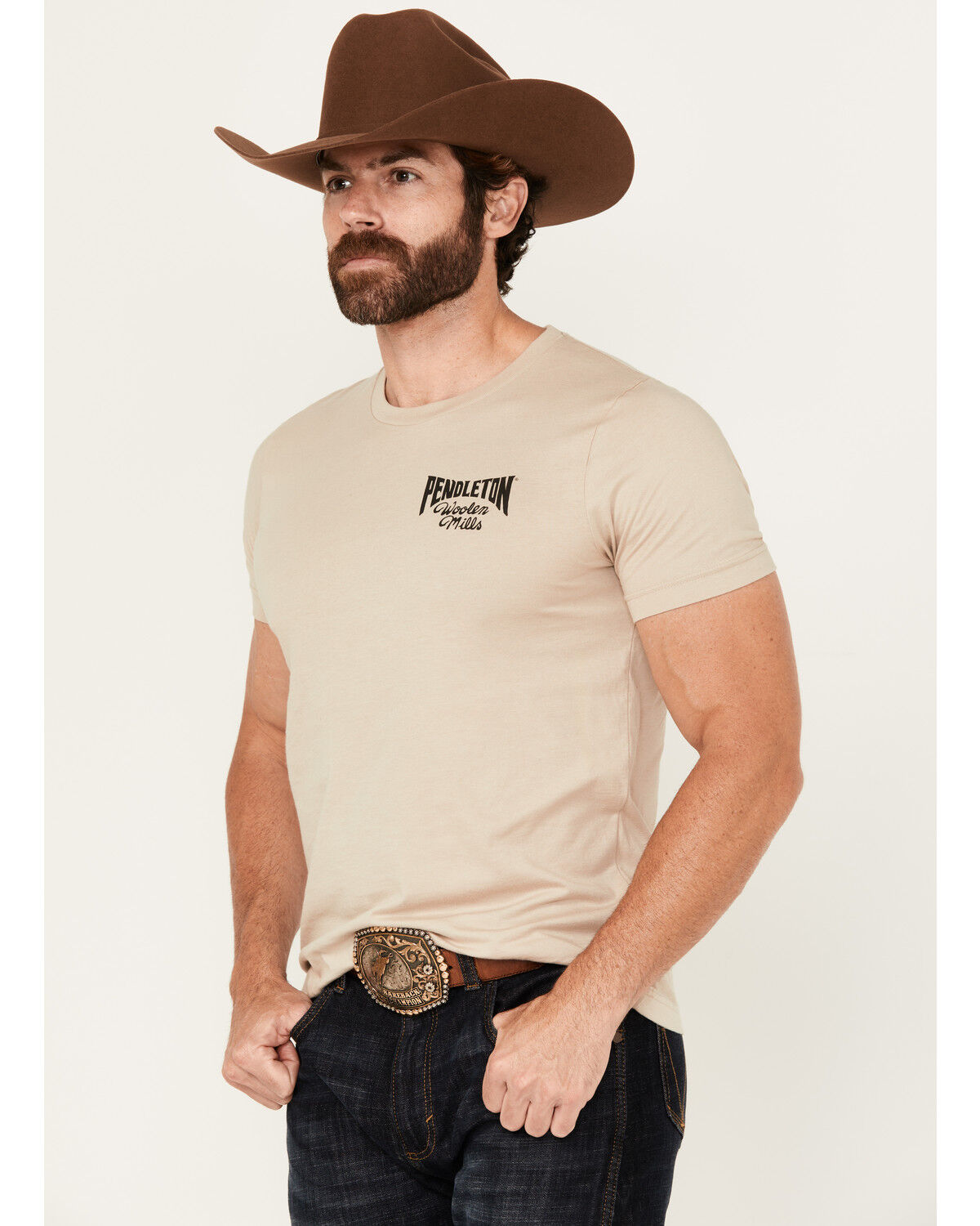 Image #2 - Pendleton Men's Boot Barn Exclusive Rodeo Rider Short Sleeve Graphic T-Shirt, Tan, hi-res