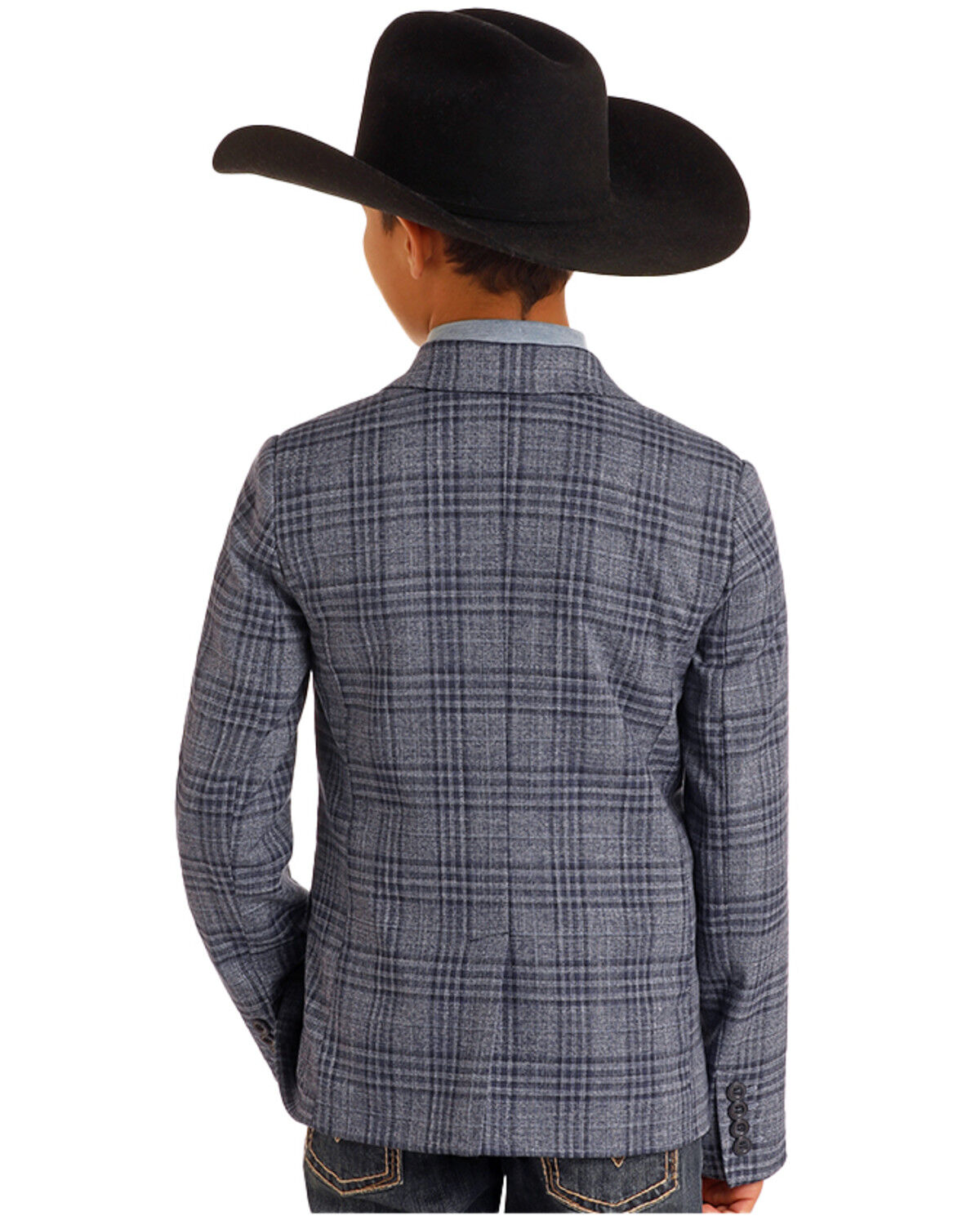 Image #2 - Panhandle Boys' Plaid Print Blazer, Blue, hi-res
