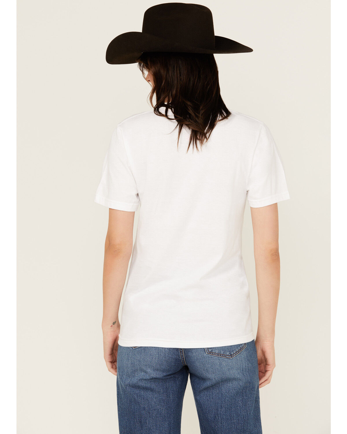 Image #4 - Rodeo Hippie Women's Long Live Cowboys Skull Short Sleeve Graphic Tee, Cream, hi-res