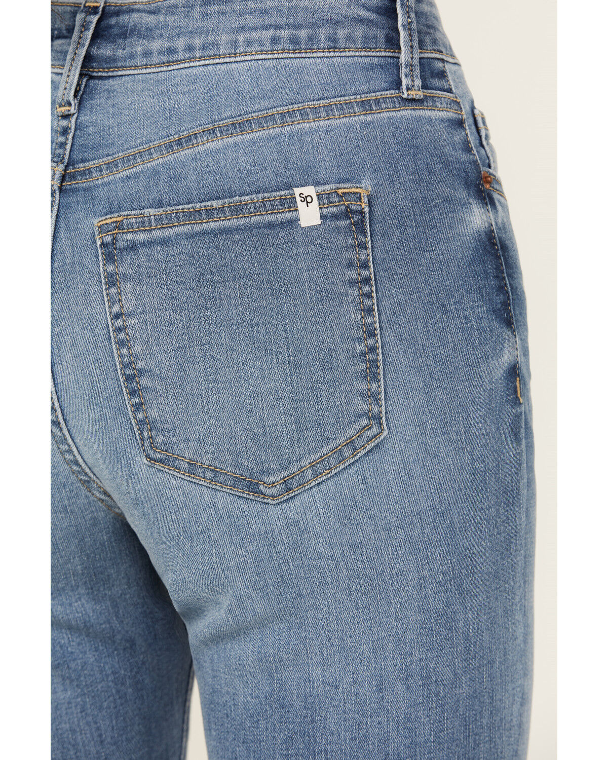 Image #4 - Sneak Peek Women's Medium Wash High Rise Exposed Button-Fly Stretch Bootcut Jeans, Medium Wash, hi-res
