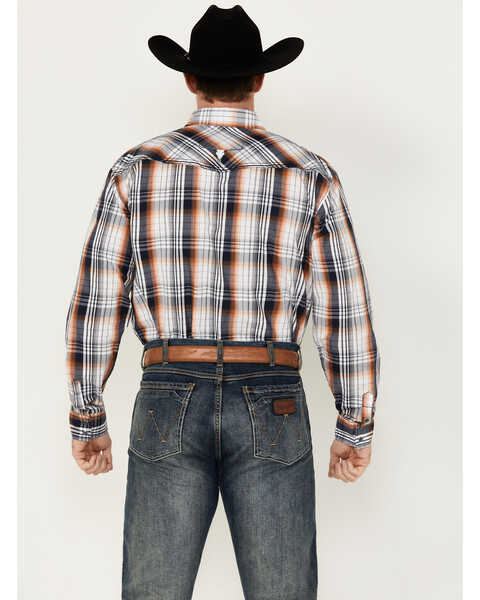 Image #4 - Cowboy Hardware Men's Hermosillo Gradient Plaid Print Long Sleeve Pearl Snap Western Shirt , Navy, hi-res