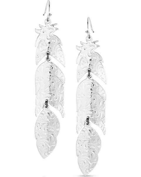 Image #2 - Montana Silversmiths Women's Silver Midnight Magic Feather Dangle Earrings, Silver, hi-res