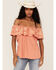 Panhandle Women's Embroidered Flounce Off Shoulder Top, Orange, hi-res