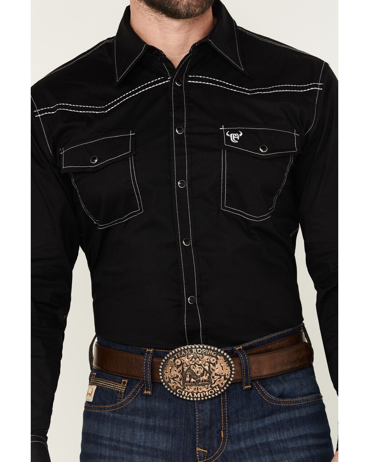Image #3 - Cowboy Hardware Men's Hecho en Mexico Solid Long Sleeve Snap Western Shirt, Black, hi-res