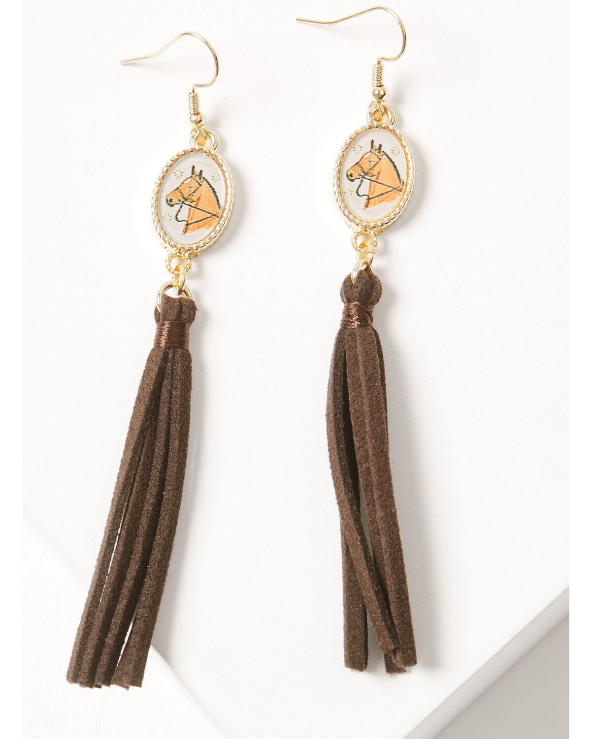 Shyanne Women's Western Muse Horse Cameo Fringe Earrings, Gold, hi-res