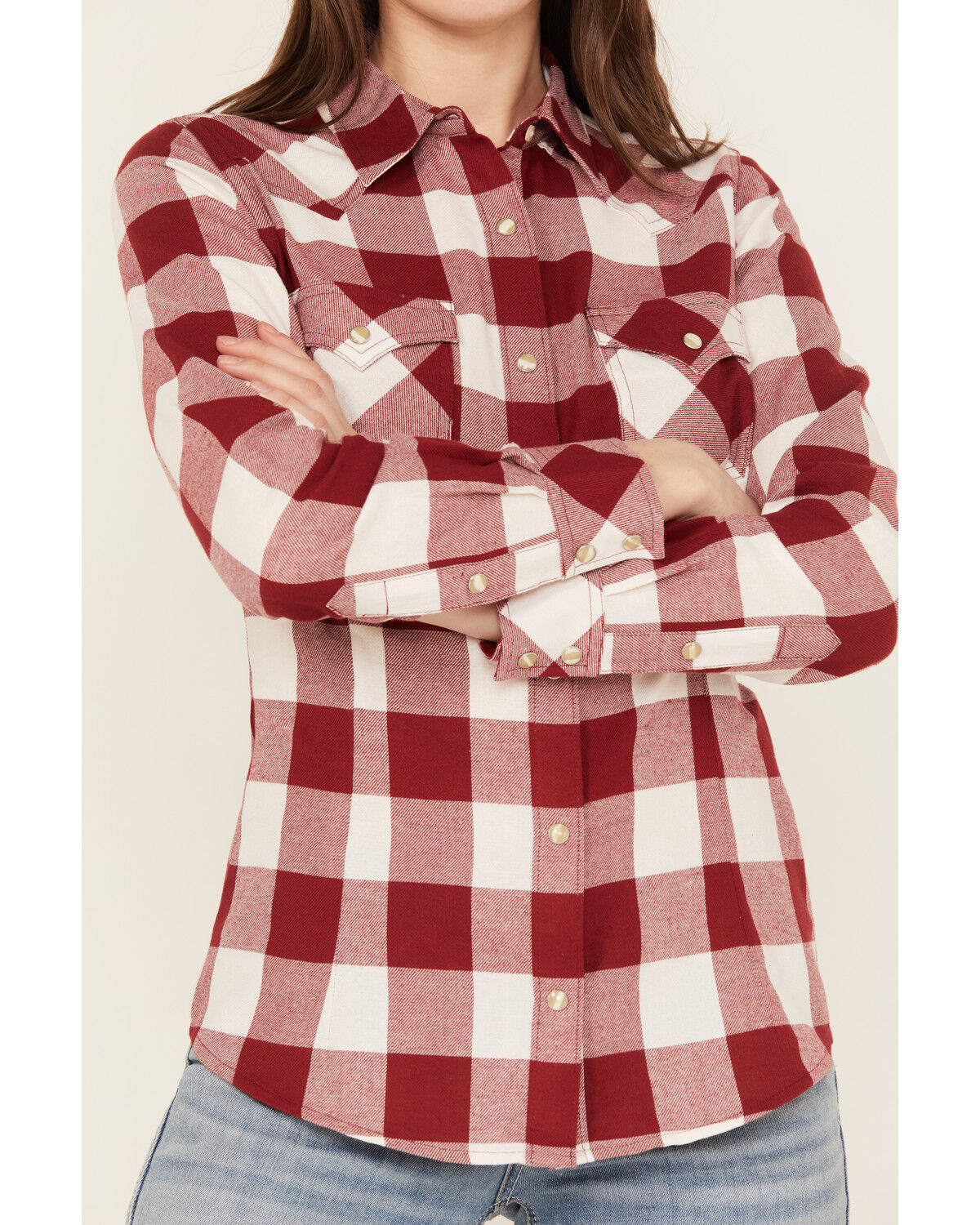 Image #3 - Wrangler Retro Women's Boot Barn Exclusive Long Sleeve Snap Western Flannel Shirt, Red, hi-res