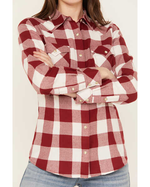 Image #3 - Wrangler Retro Women's Long Sleeve Snap Western Flannel Shirt, Red, hi-res