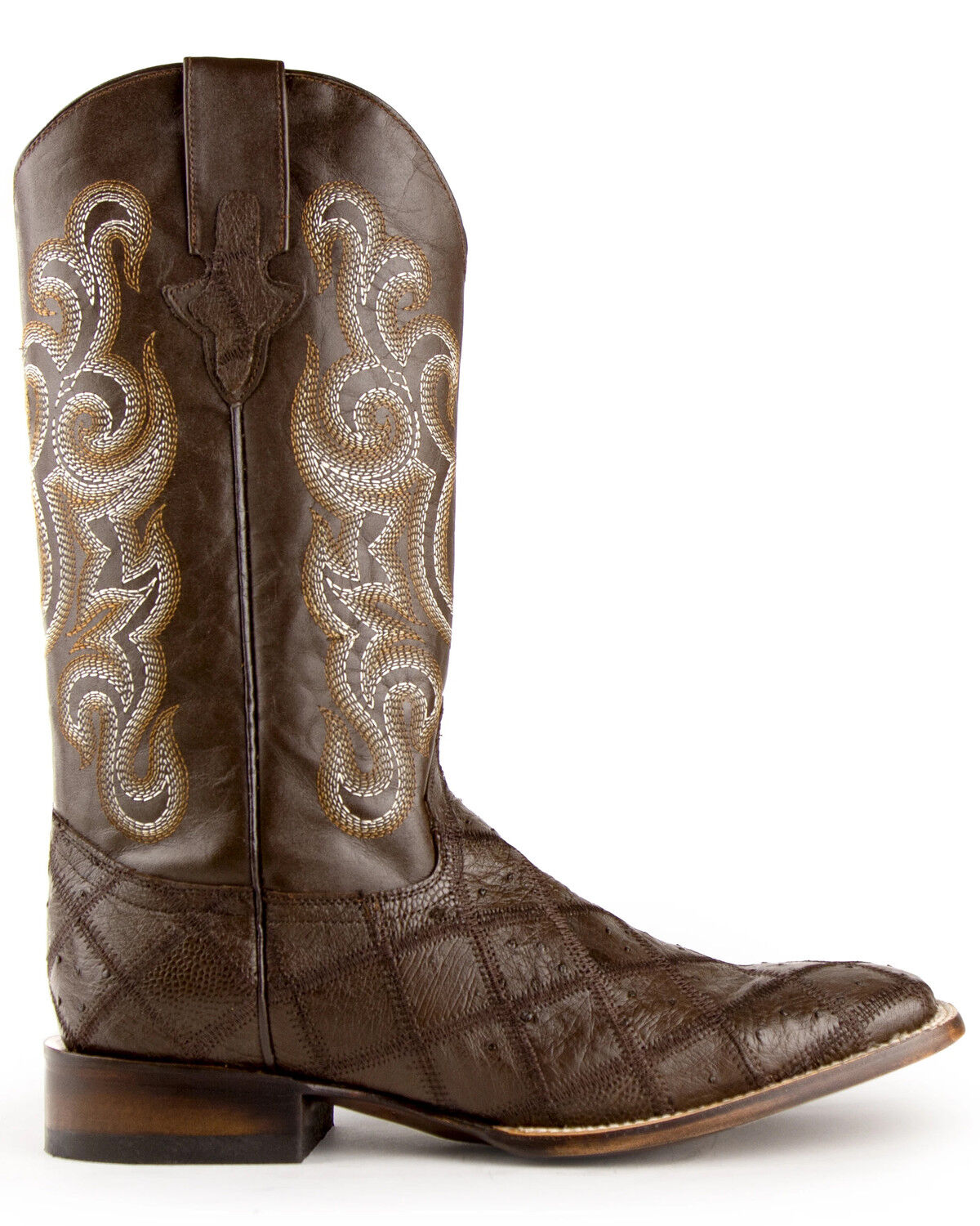 Image #4 - Ferrini Men's Ostrich Patchwork Exotic Western Boots - Broad Square Toe, Chocolate, hi-res