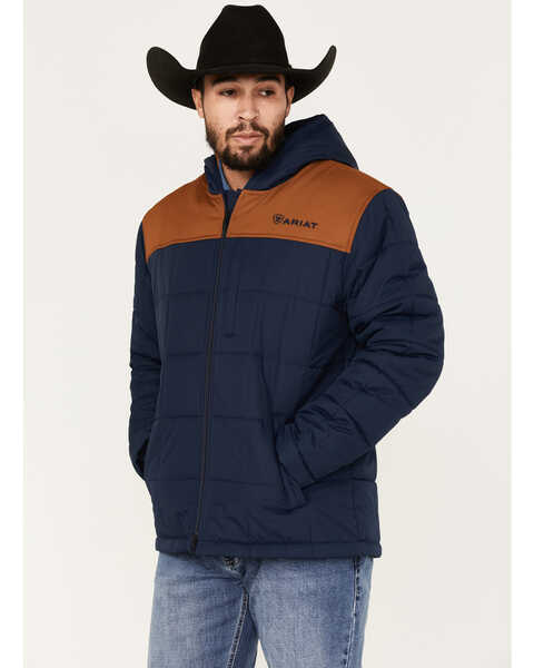 Image #1 - Ariat Men's Two Tone Crius Hooded Insulated Jacket, Navy, hi-res
