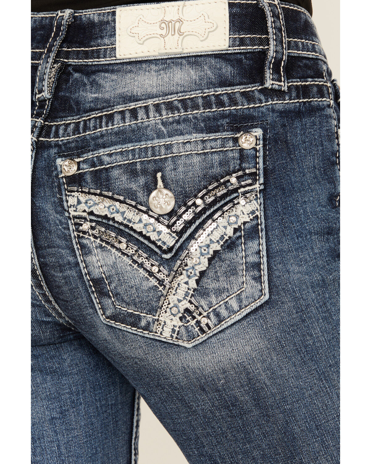 Image #2 - Miss Me Women's Medium Wash Embroidered 32" Bootcut Stretch Denim Jeans, Medium Wash, hi-res