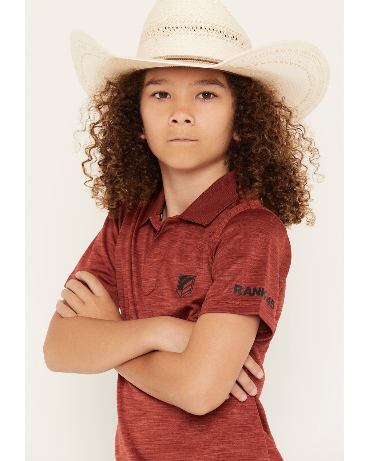 Image #2 - RANK 45&reg; Boys' Heeler Solid Short Sleeve Button-Down Polo Shirt, Brick Red, hi-res