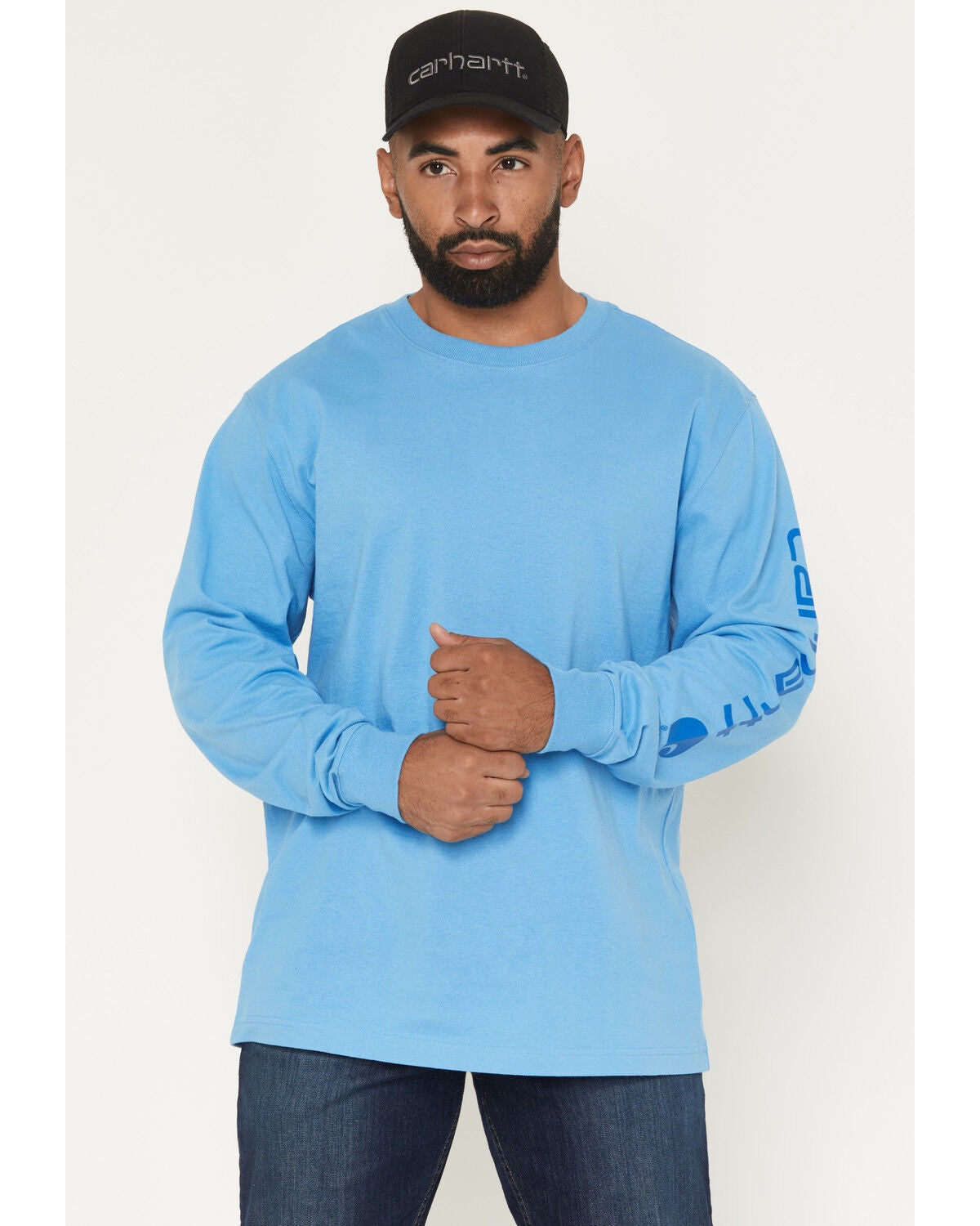 Carhartt Men's Loose Fit Logo Long Sleeve Work T-Shirt, Blue, hi-res