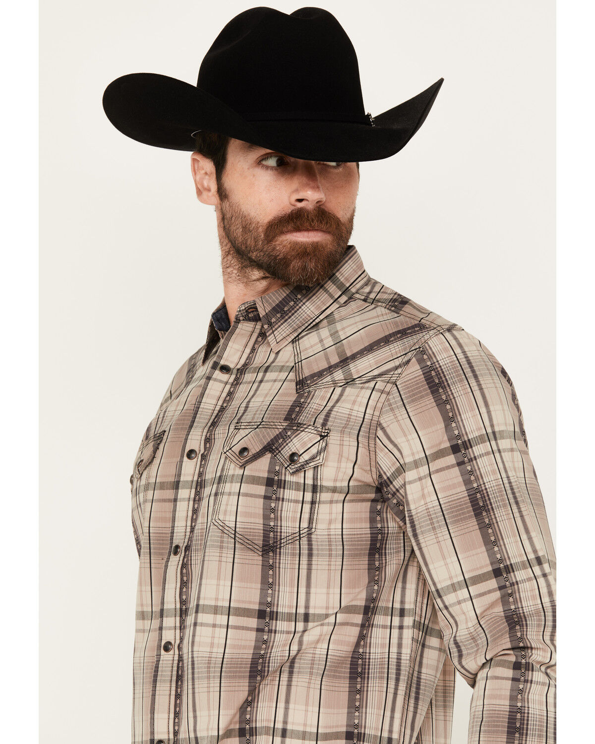 Image #2 - Moonshine Spirit Men's Load Plaid Print Long Sleeve Snap Western Shirt, Tan, hi-res