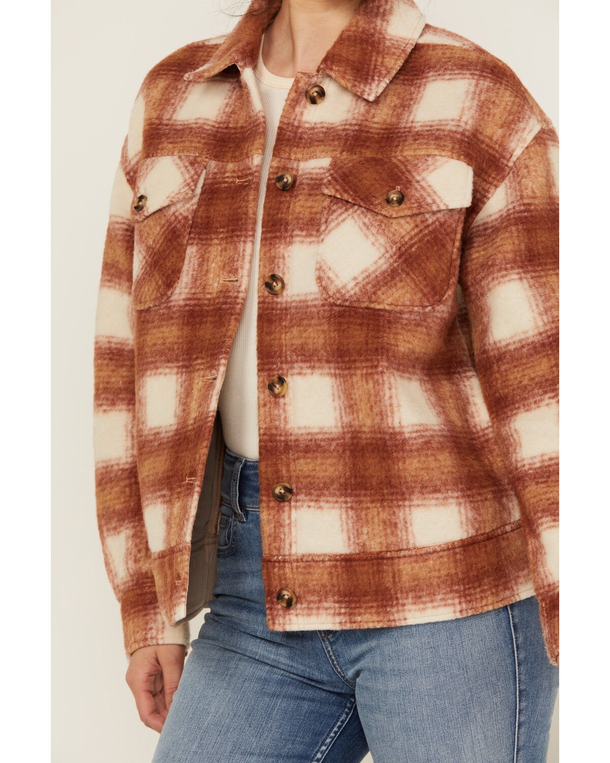 Image #3 - Cleo + Wolf Women's Cole Plaid Print Shacket, Brandy Brown, hi-res