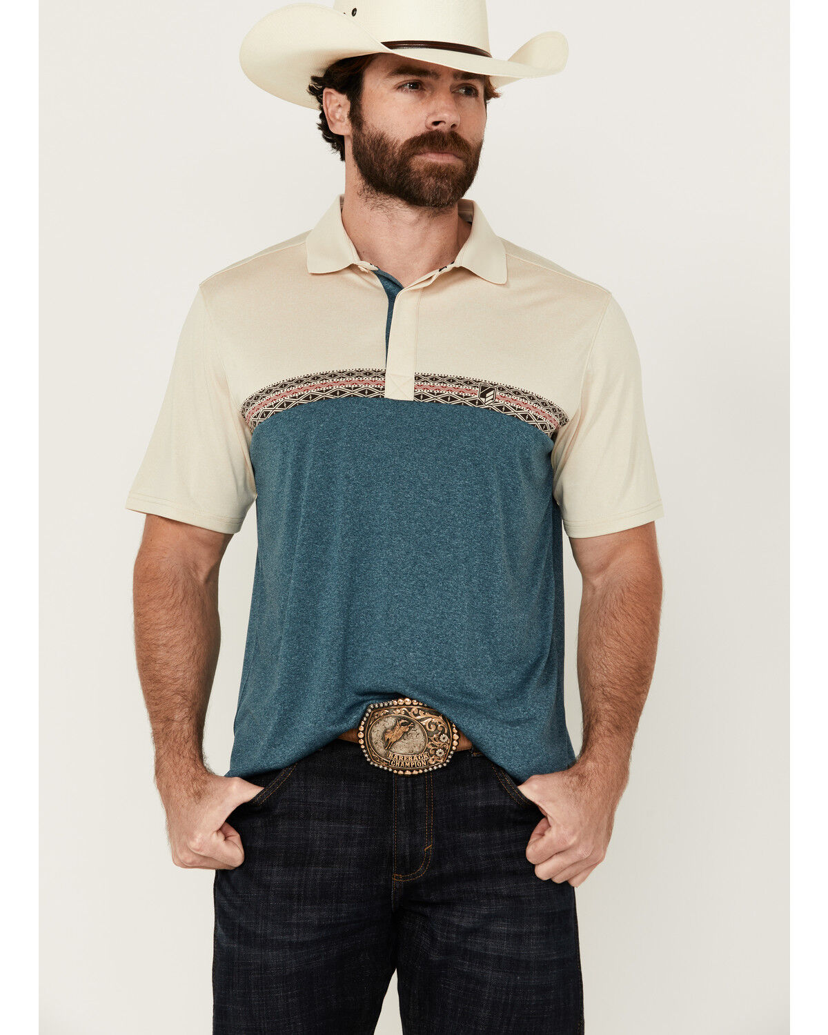 Image #1 - RANK 45® Men's Bulldogger Color Black Short Sleeve Polo Shirt, Dark Teal, hi-res