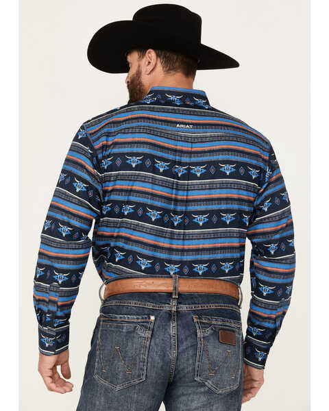 Image #4 - Ariat Men's Team Chandler Southwestern Striped Print Long Sleeve Button-Down Western Shirt, Dark Blue, hi-res