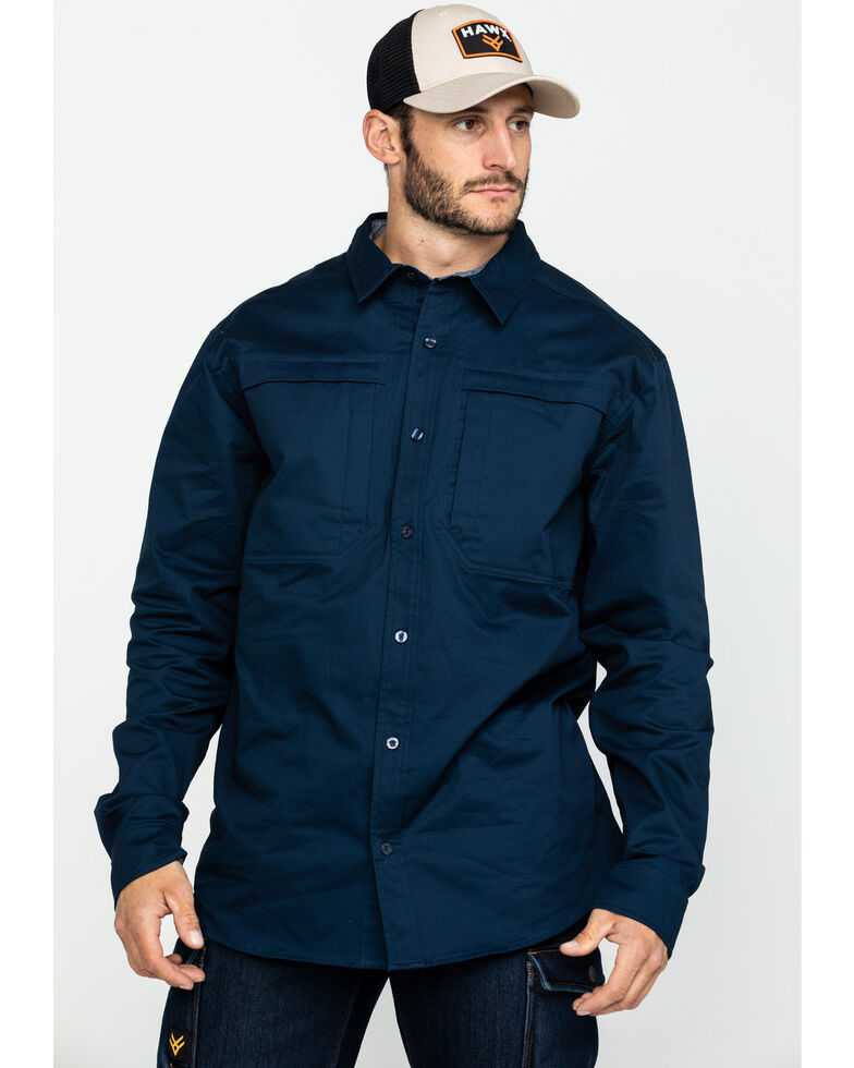 Hawx Men's Navy Stretch Twill Long Sleeve Work Shirt , Navy, hi-res