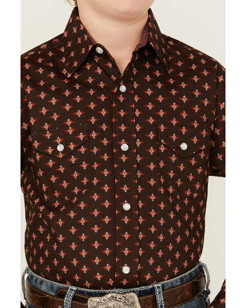 Image #3 - Panhandle Select Boys' Southwestern Print Long Sleeve Pearl Snap Shirt, Brown, hi-res