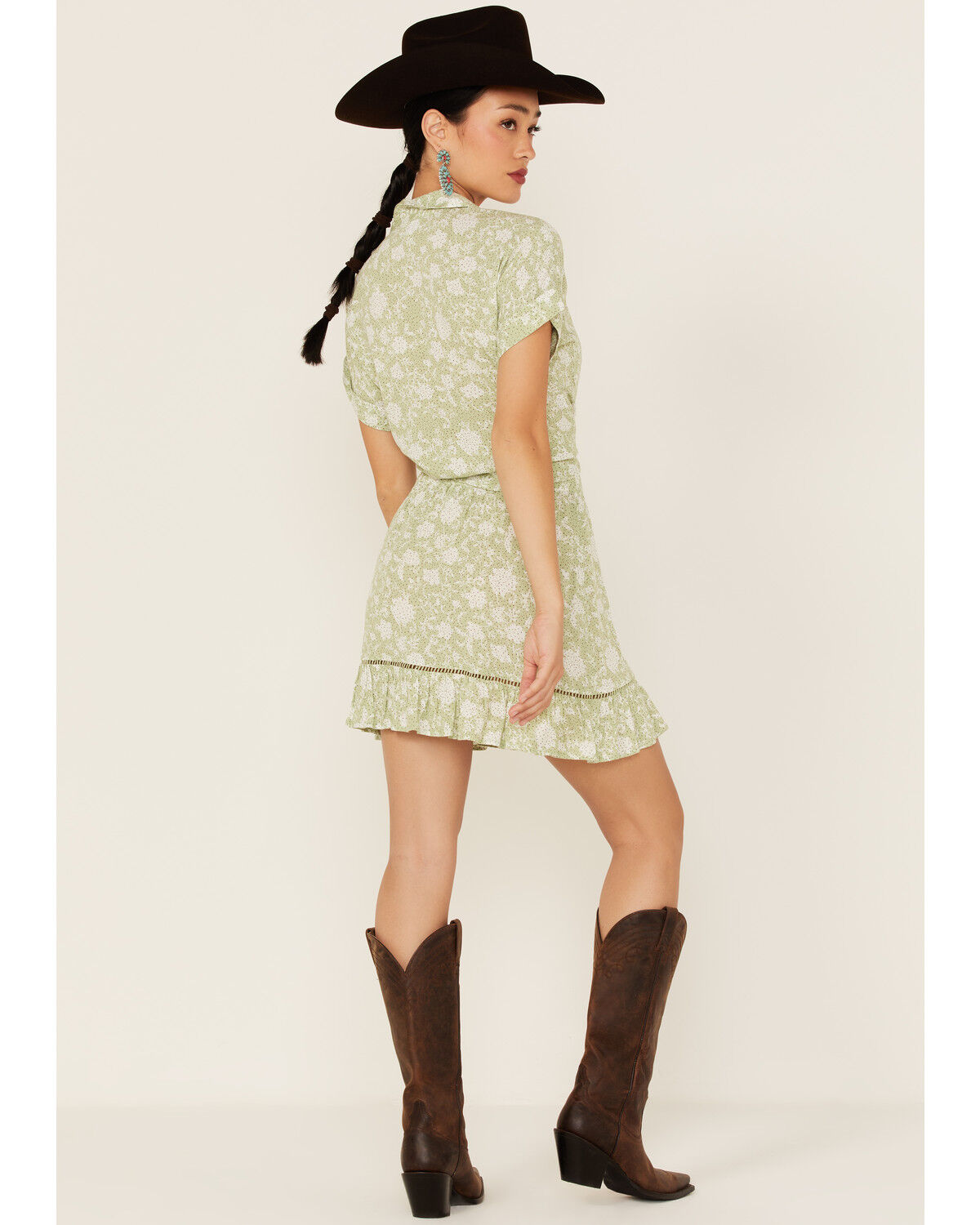 Image #3 - Shyanne Women's Floral Print Button Front Skirt, Seafoam, hi-res