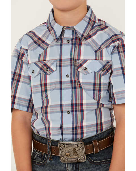 Image #3 - Cody James Boys' Plaid Print Short Sleeve Snap Western Shirt, Light Blue, hi-res