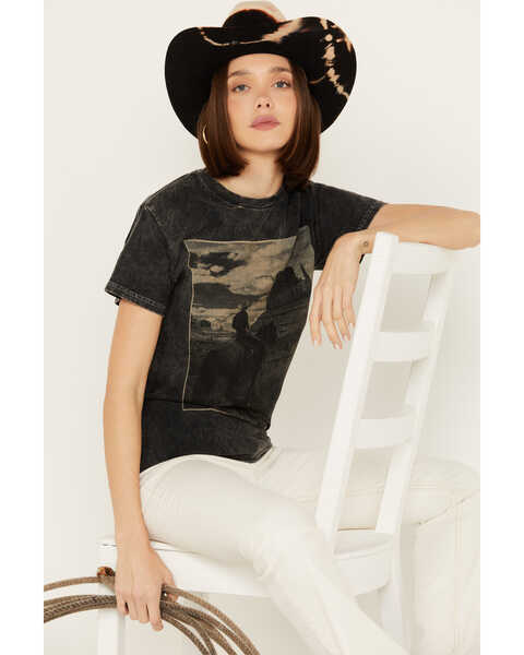 Image #1 - Youth in Revolt Women's Cowboy Photography Short Sleeve Graphic Tee, Black, hi-res