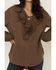 Image #3 - Cleo + Wolf Women's Bren Ruffle Front Long Sleeve Shirt, Chocolate Brown, hi-res