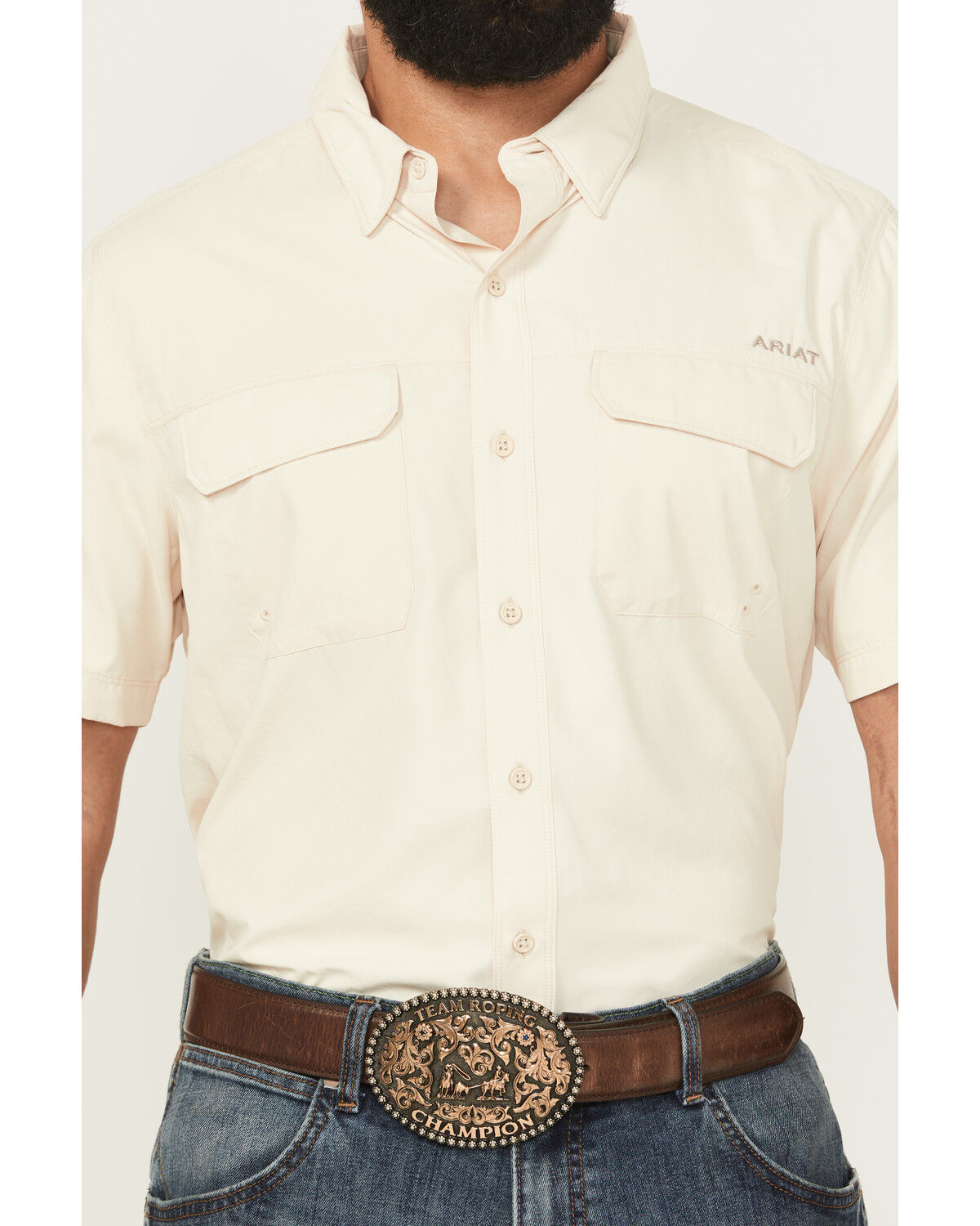 Image #3 - Ariat Men's VentTEK Solid Outbound Short Sleeve Button-Down Shirt, Peach, hi-res
