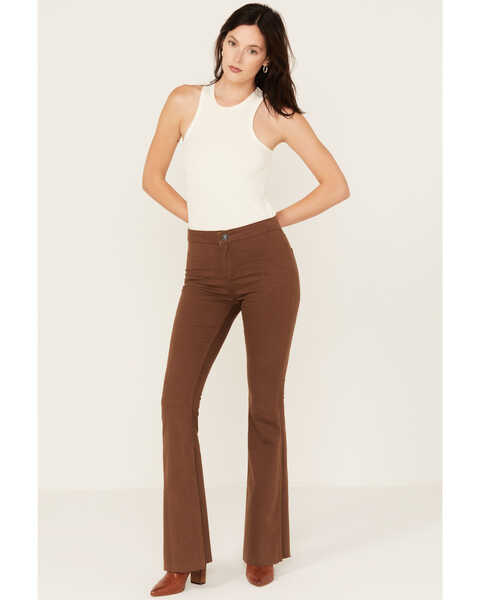 Image #2 - Rock & Roll Denim Women's High Rise Reversible Button Bargain Bell Flare Jeans, Brown, hi-res