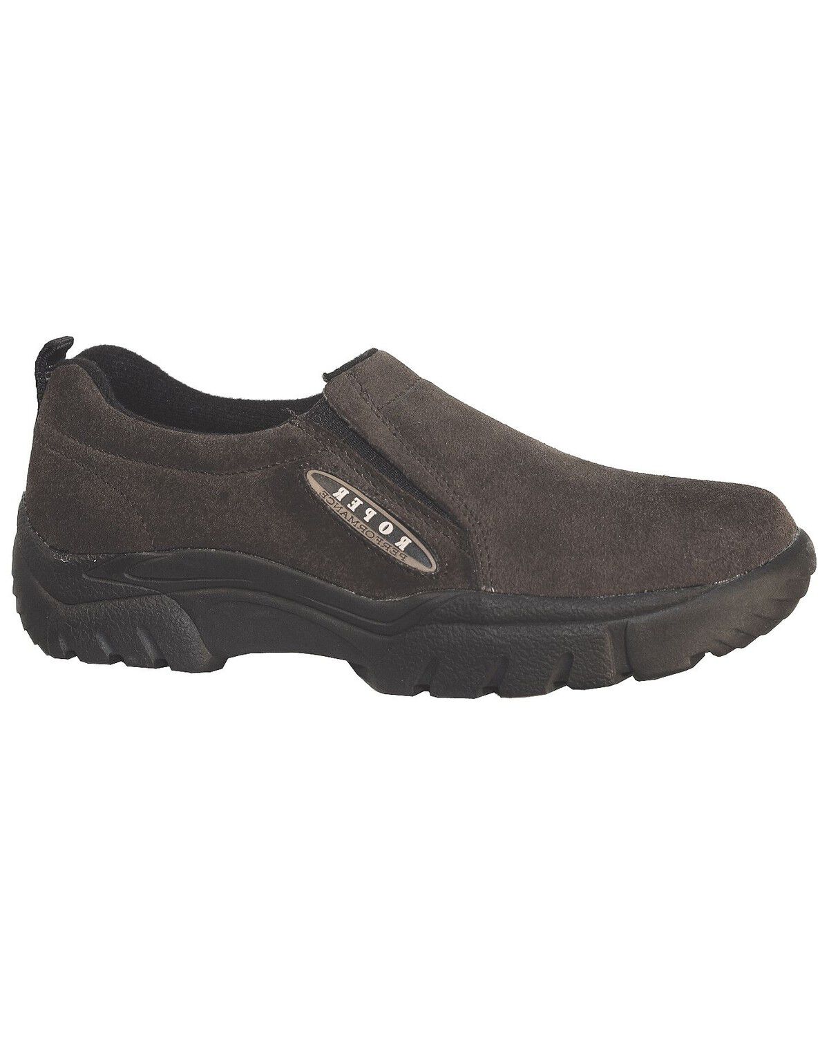 Image #1 - Roper Performance Suede Slip-On Shoes - Round Toe, Brown, hi-res