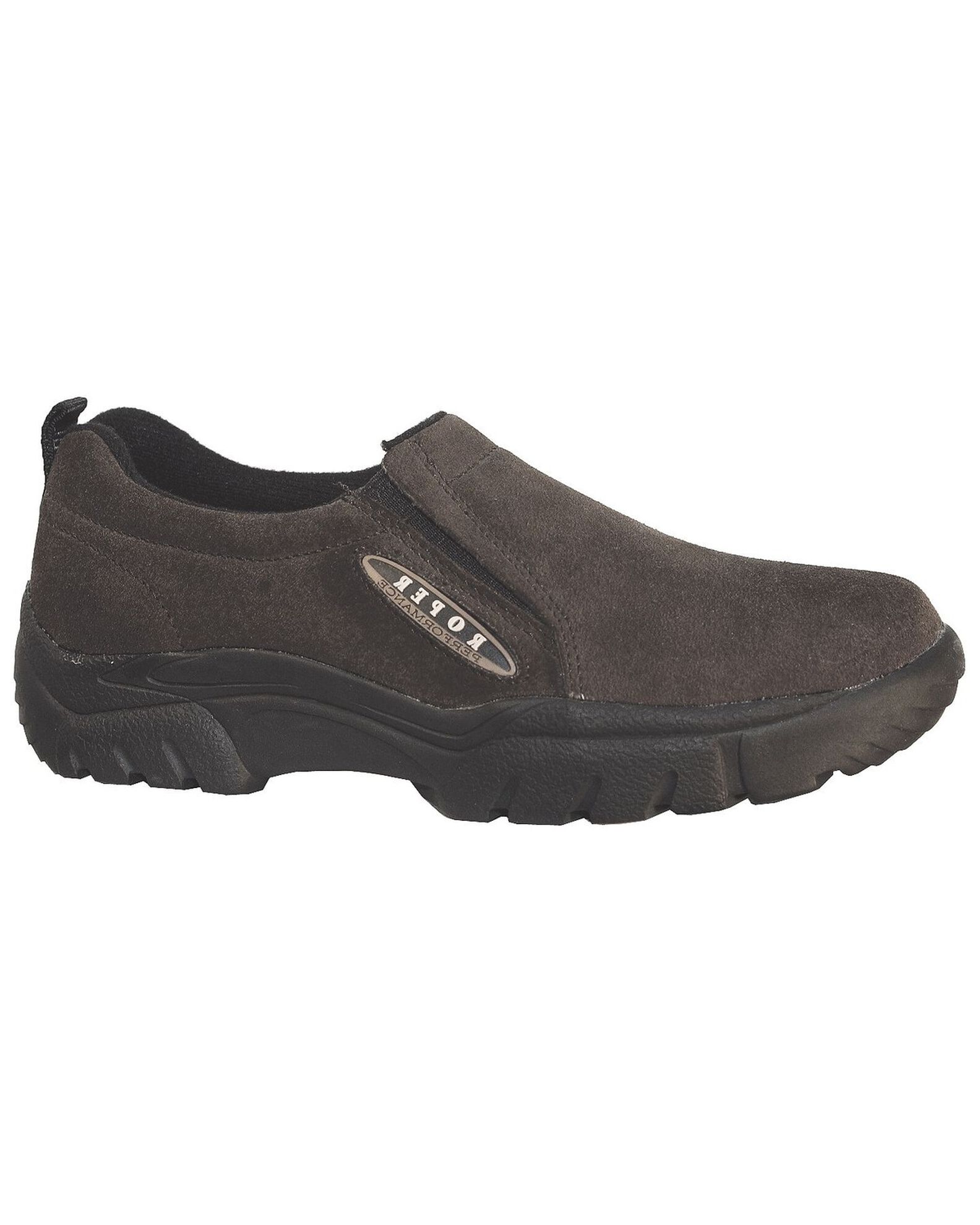 Image #1 - Roper Performance Suede Slip-On Shoes - Round Toe, Brown, hi-res