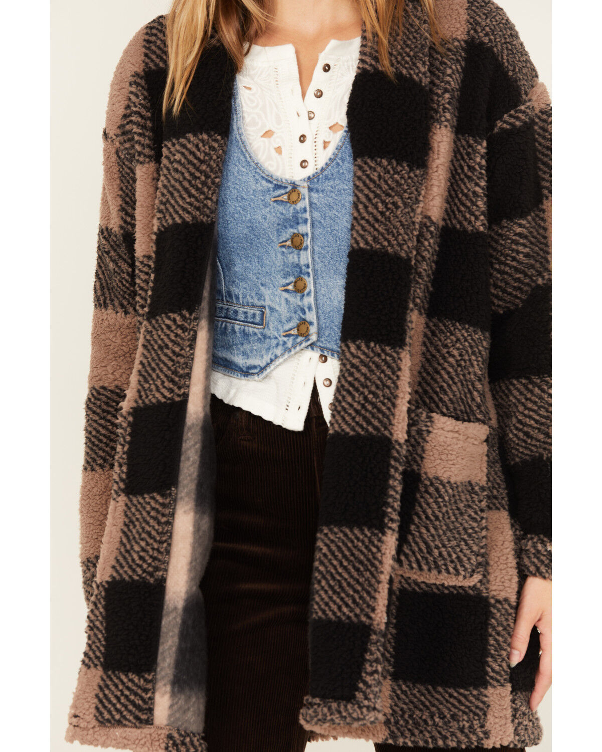 Image #3 - Stillwater Supply Women's Buffalo Check Print Sherpa Cardigan, , hi-res