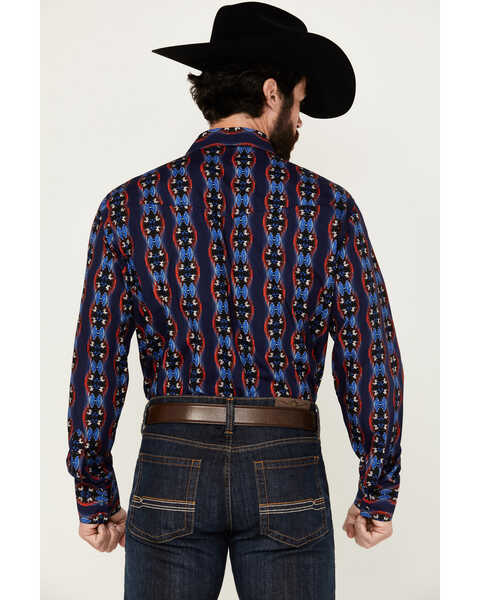 Image #4 - Wrangler Men's Southwestern Print Long Sleeve Snap Western Shirt, Blue, hi-res