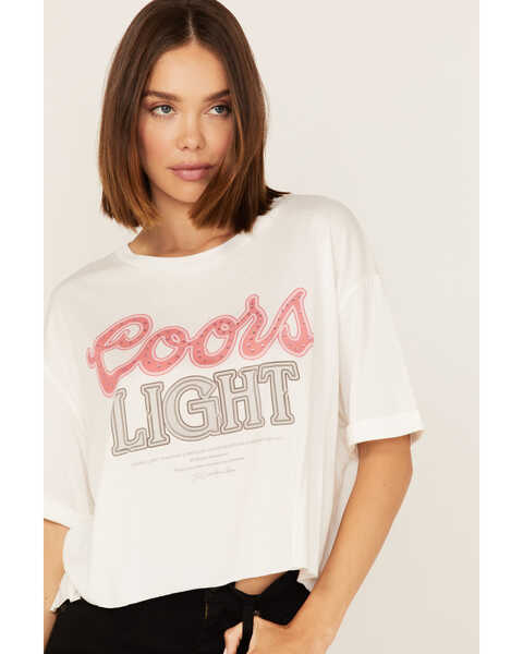 Image #1 - The Laundry Room Women's Coors Light Rhinestone Neon Light Graphic Tee, White, hi-res