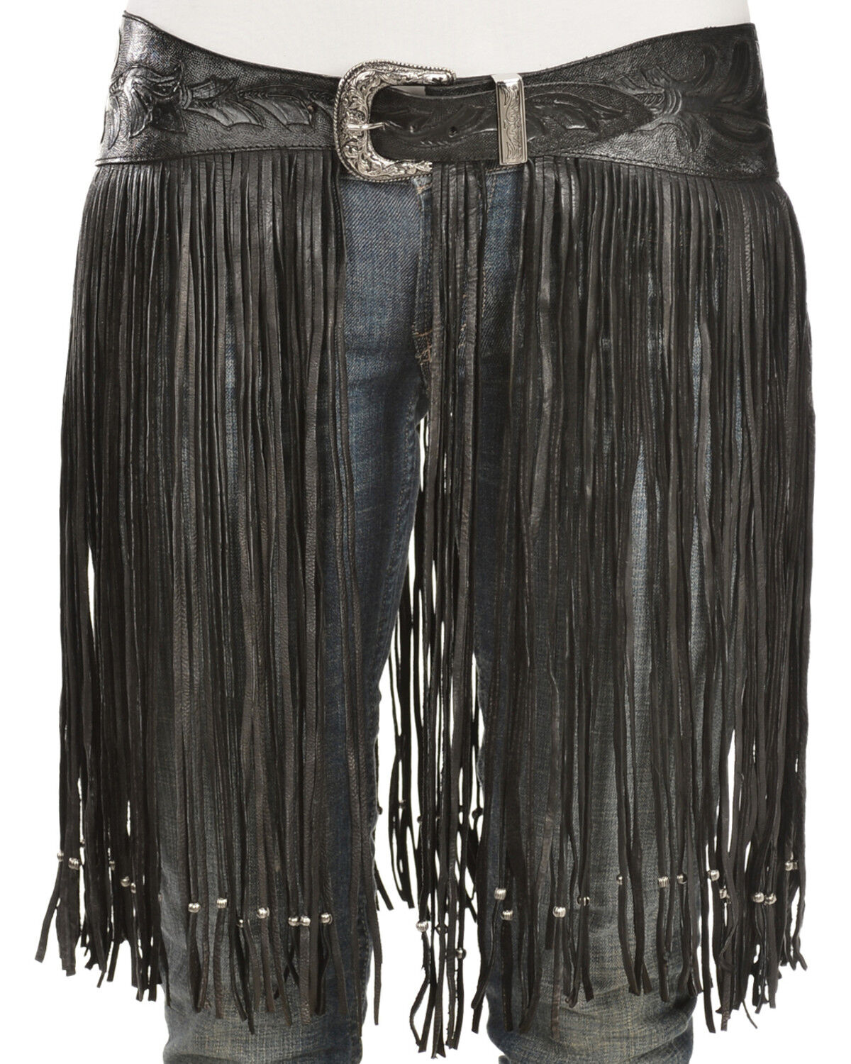 Image #5 - Kobler Leather Women's Hand-Tooled Fringe Belt, Black, hi-res