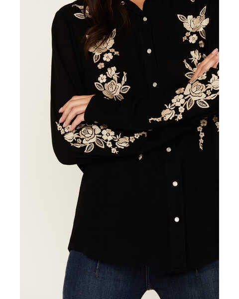 Image #3 - Stetson Women's Retro Floral Embroidered Long Sleeve Snap Western Shirt , Black, hi-res
