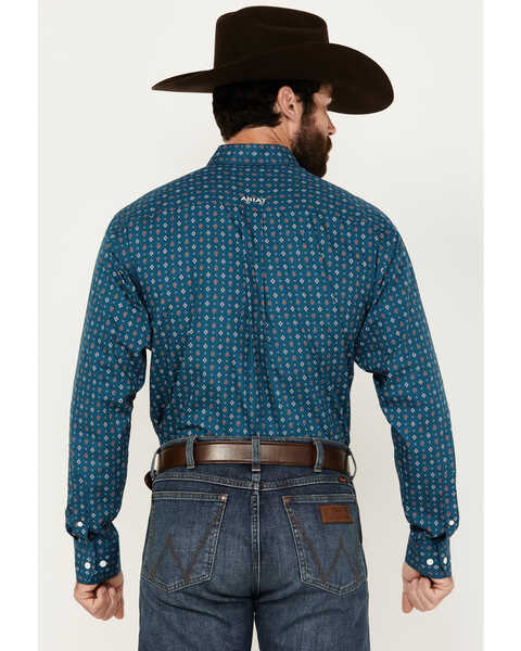 Image #4 - Ariat Men's Garrick Wrinkle Free Southwestern Paisley Print Long Sleeve Button-Down Shirt, Blue, hi-res
