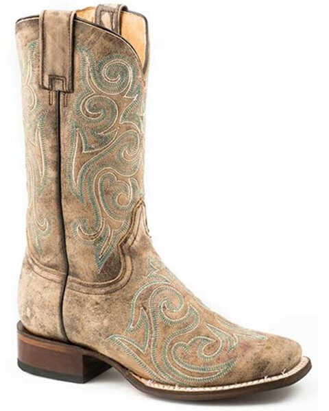 Image #1 - Roper Women's Diana Vintage All-Over Embroidered Western Boots - Square Toe , Brown, hi-res