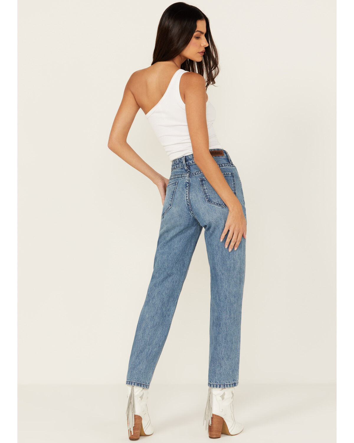 Image #3 - Rock & Roll Denim Women's Medium Wash High Rise Rhinestone Cropped Straight Jeans, Medium Wash, hi-res