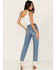 Image #3 - Rock & Roll Denim Women's Medium Wash High Rise Rhinestone Cropped Straight Jeans, Medium Wash, hi-res