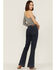 Image #3 - Rock & Roll Denim Women's Yoke Front Flare Jeans, Dark Blue, hi-res