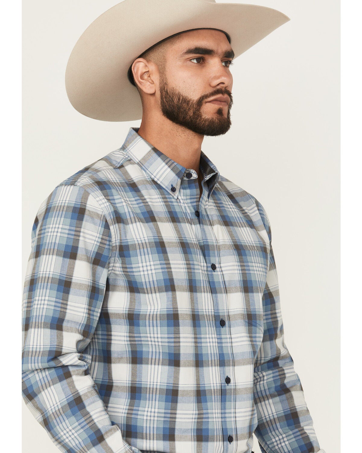 Image #2 - Cody James Men's Howdy Duty Plaid Print Long Sleeve Button-Down Western Shirt - Tall, Blue, hi-res
