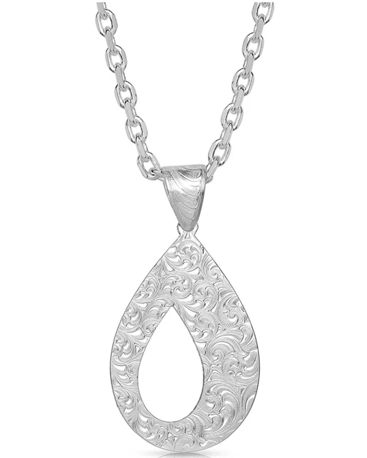 Image #2 - Montana Silversmiths Women's Teardrop Hollow Necklace, Silver, hi-res