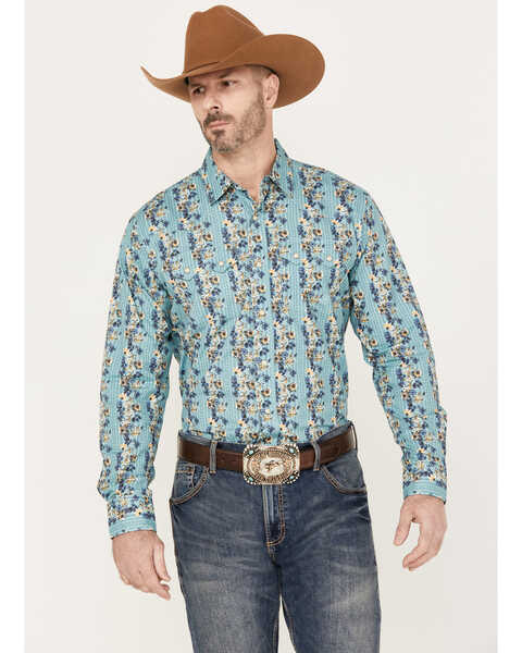Ariat Men's Hains Retro Fit Snap Long Sleeve Western Shirt, Aqua, hi-res