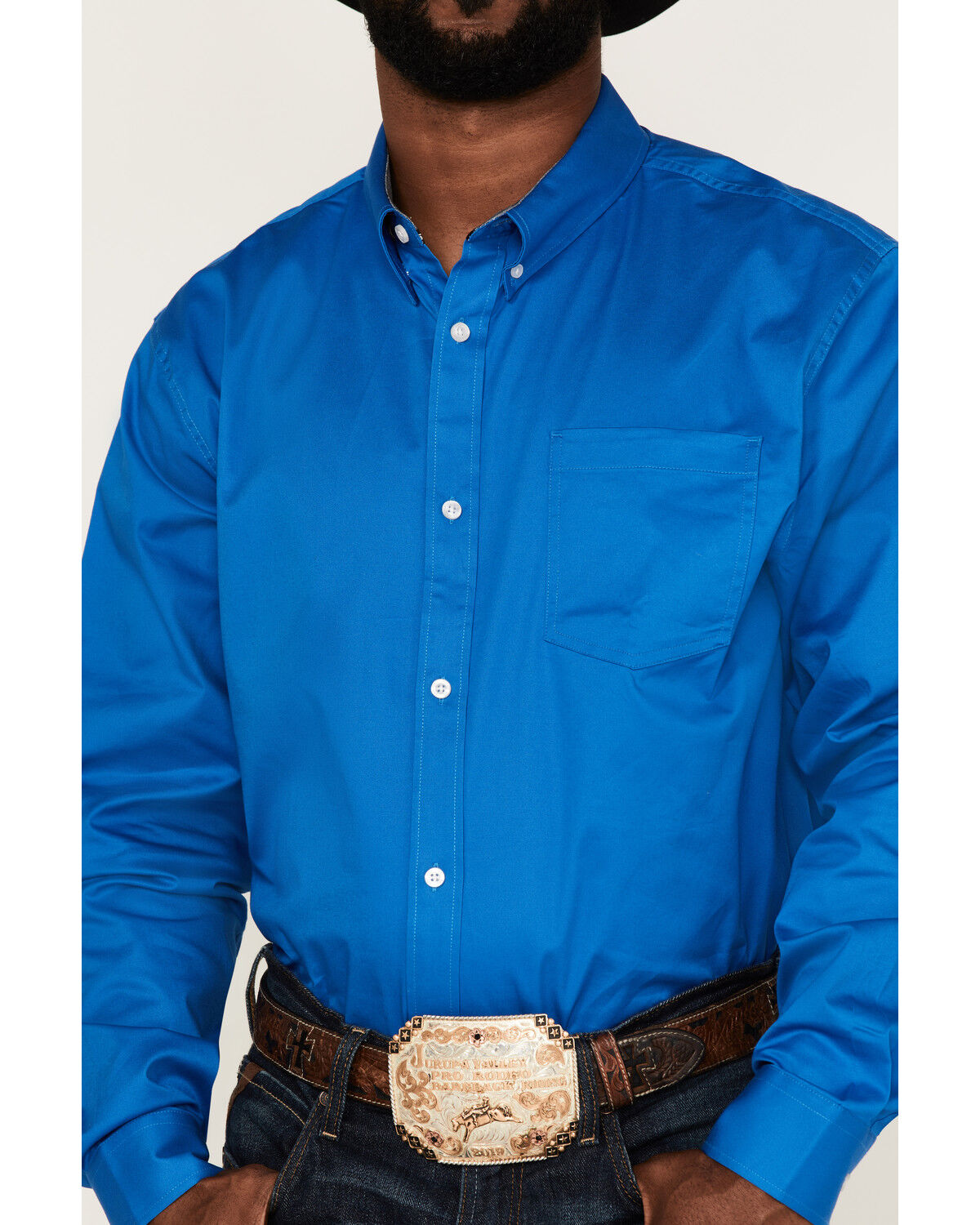 Image #3 - RANK 45® Men's Solid Basic Twill Logo Long Sleeve Button-Down Western Shirt, Royal Blue, hi-res