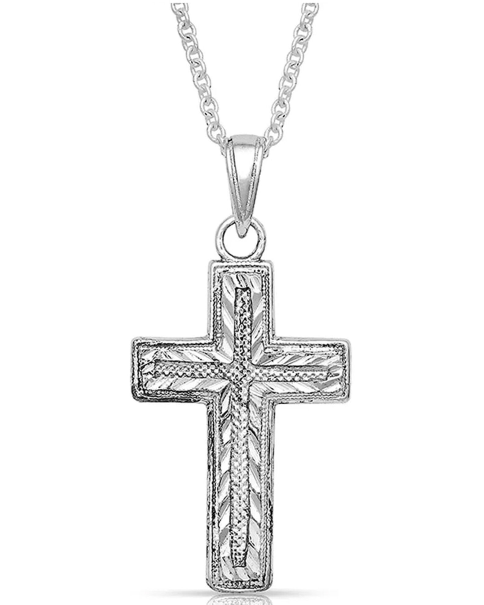 Image #1 - Montana Silversmiths Women's Captured In The Faith Cross Necklace, Silver, hi-res