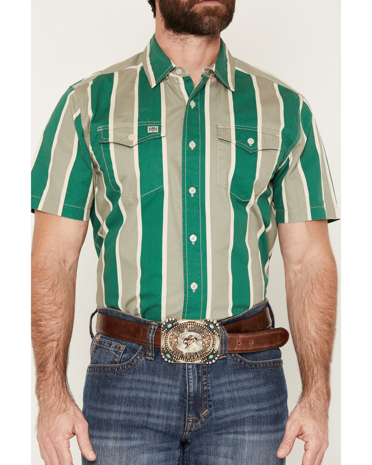 Image #3 - Kimes Ranch Men's Stoppy Stripe Print Short Sleeve Button-Down Western Shirt, Green, hi-res