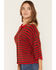 Image #2 - By Together Women's Striped Short Sleeve Button-Down Sweater, Red, hi-res