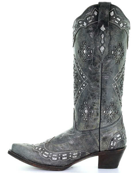 Corral Women's Glitter Inlay Cowgirl Boots - Snip Toe, Black Distressed, hi-res