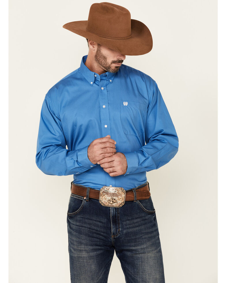 Cinch Men's Button-Down Western Shirt, Blue, hi-res